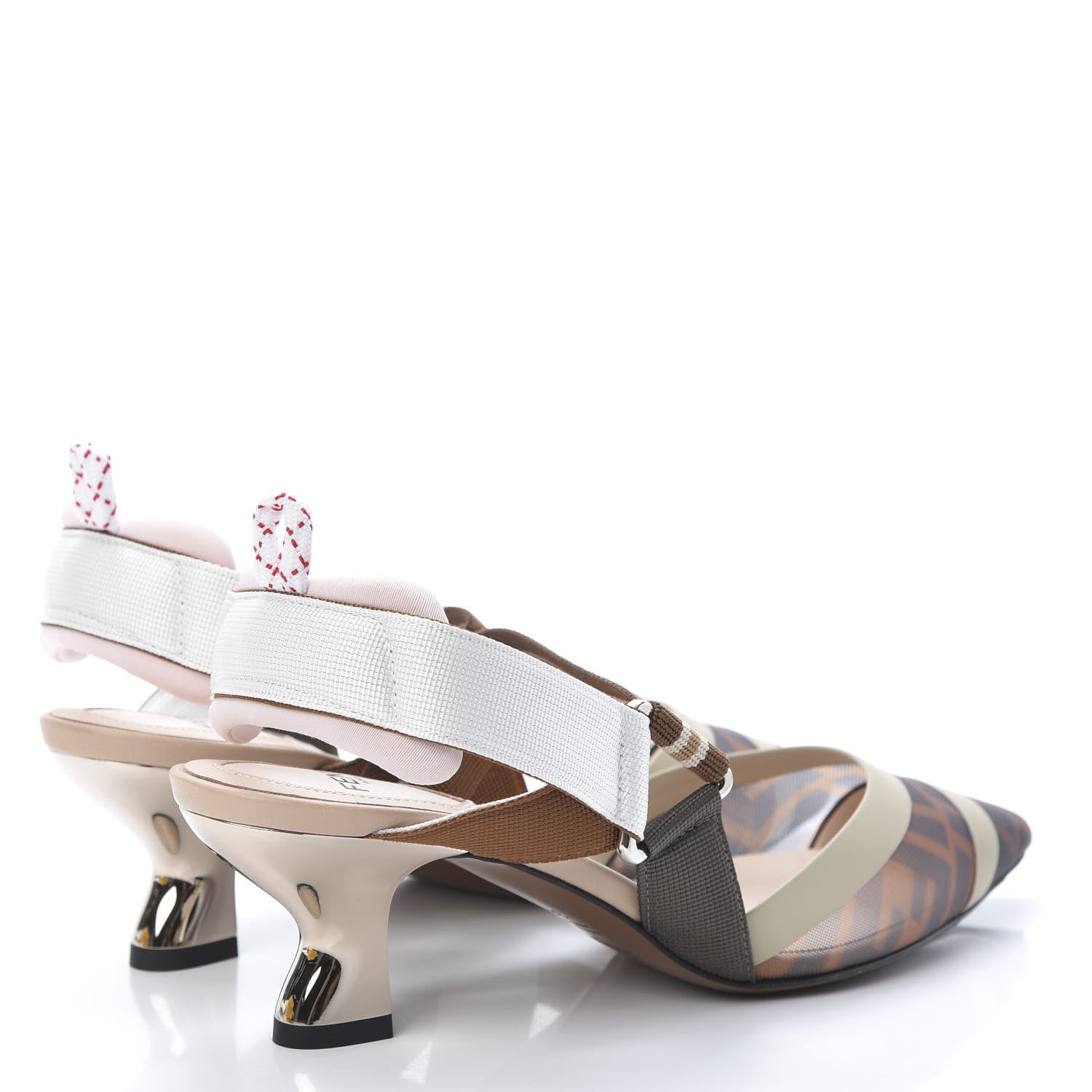 Fendi Technical Mesh FF Colibri 55mm Slingback Pumps 36.5 Tobacco Moro Camelia Beige Caramello 4 of 9