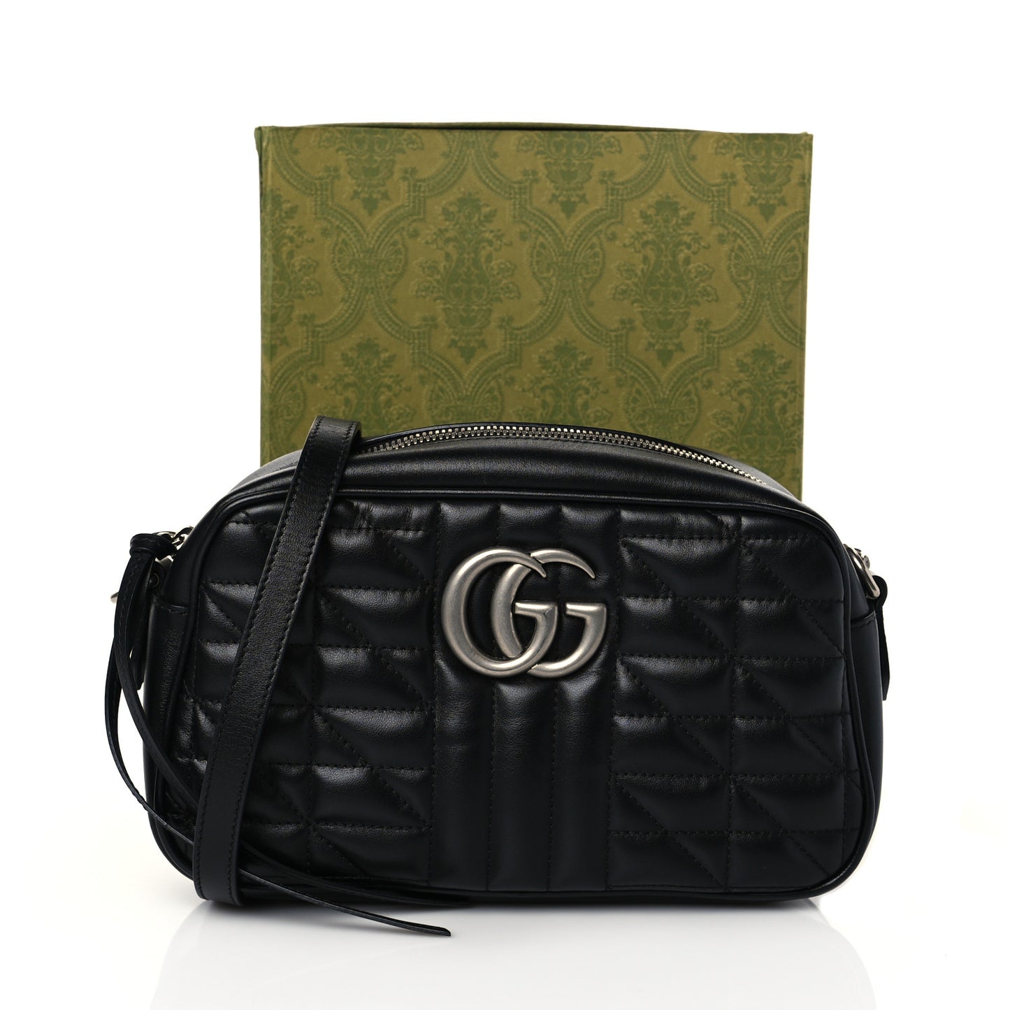 Calfskin Matelasse Aria Small GG Marmont Chain Shoulder Bag Black