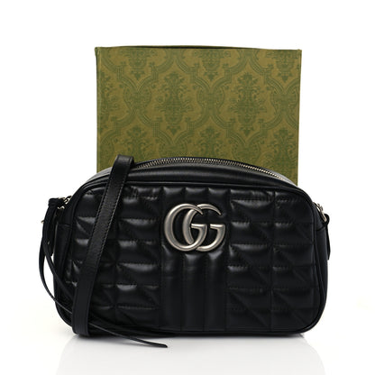 Gucci Calfskin Matelasse Aria Small GG Marmont Chain Shoulder Bag Black 12 of 12