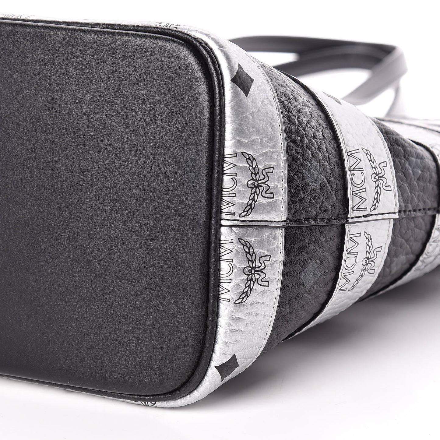 Metallic Visetos Striped Medium Anya Shopper Tote Black Silver