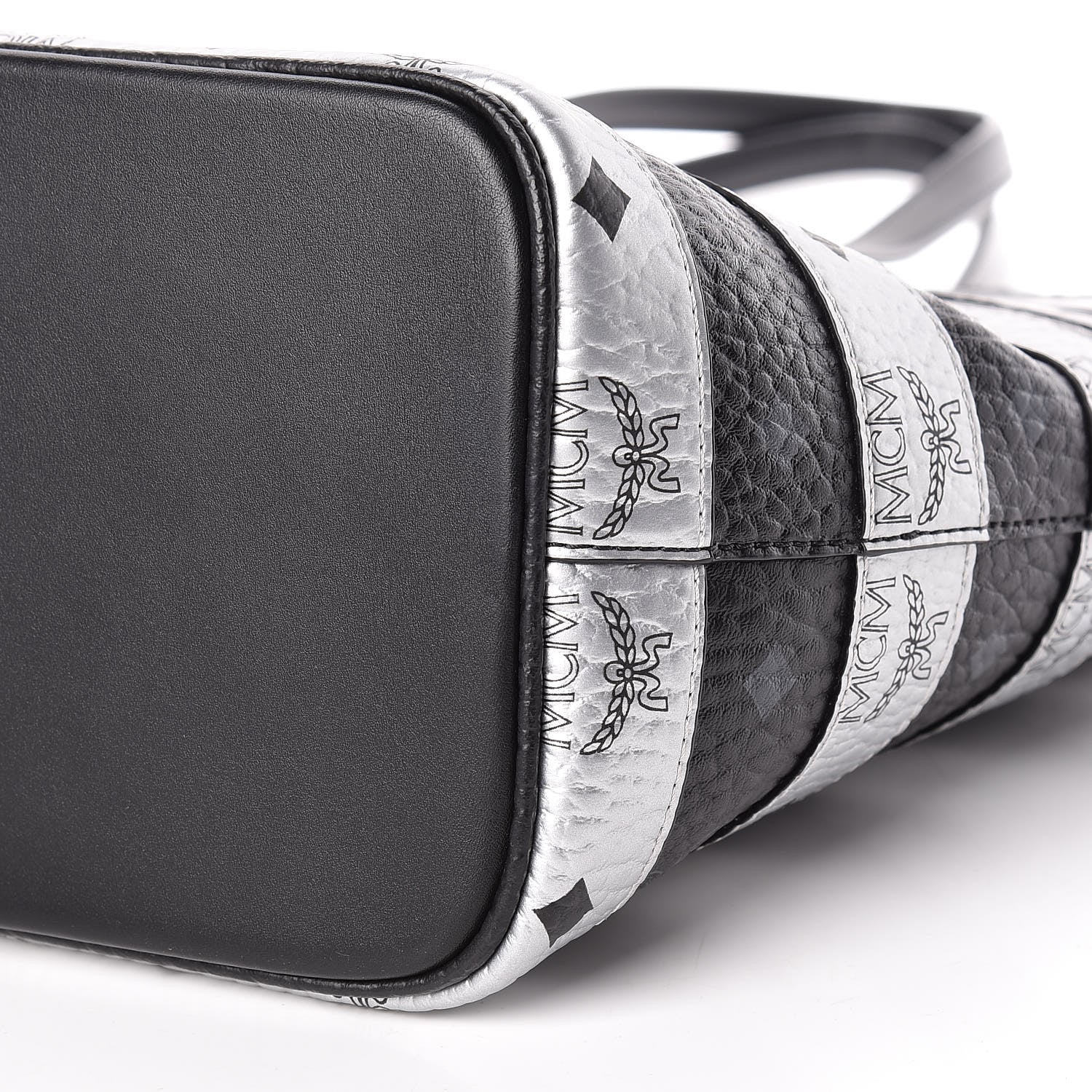 MCM Metallic Visetos Striped Medium Anya Shopper Tote Black Silver 11 of 11