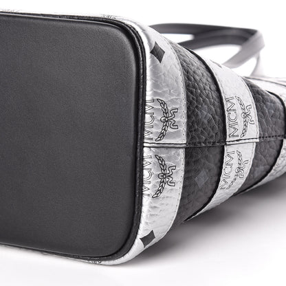 MCM Metallic Visetos Striped Medium Anya Shopper Tote Black Silver 11 of 11