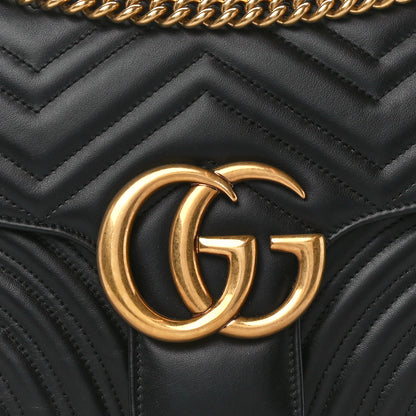 Gucci Calfskin Matelasse Medium GG Marmont Shoulder Bag Black 9 of 11