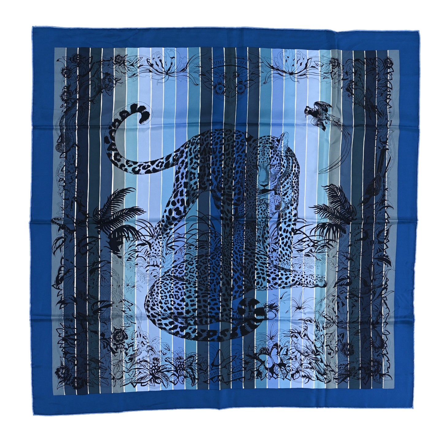 Silk Jungle Love Rainbow Scarf 90 Bleu Jean Petrole