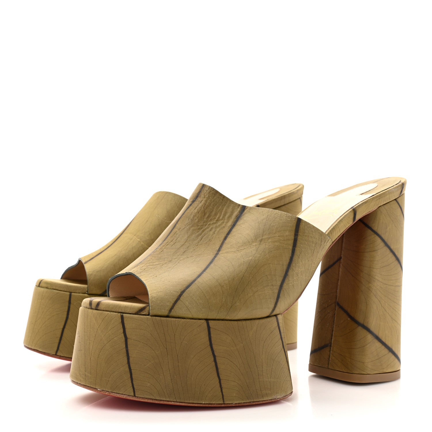 Christian Louboutin Cario Leaf Yazemule 130 Platform Sandals 38 Kaki 4 of 8