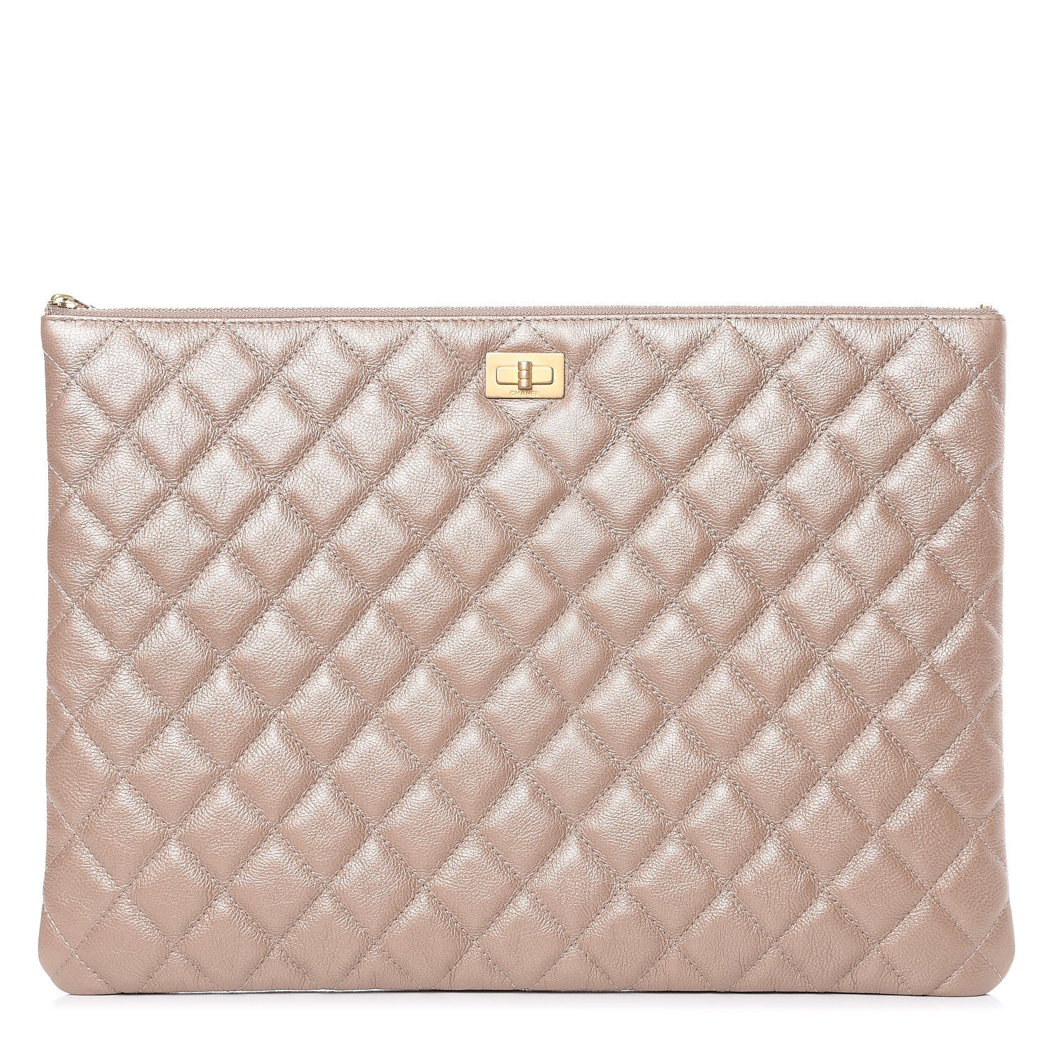 Chanel Metallic Calfskin Quilted Large Reissue Cosmetic Case Gold 1 of 8
