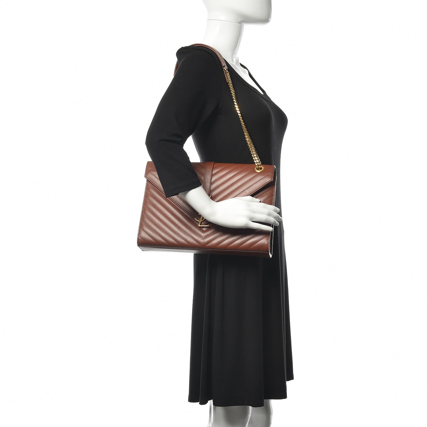 Smooth Calfskin Matelasse Chevron Large Monogram Satchel Tan