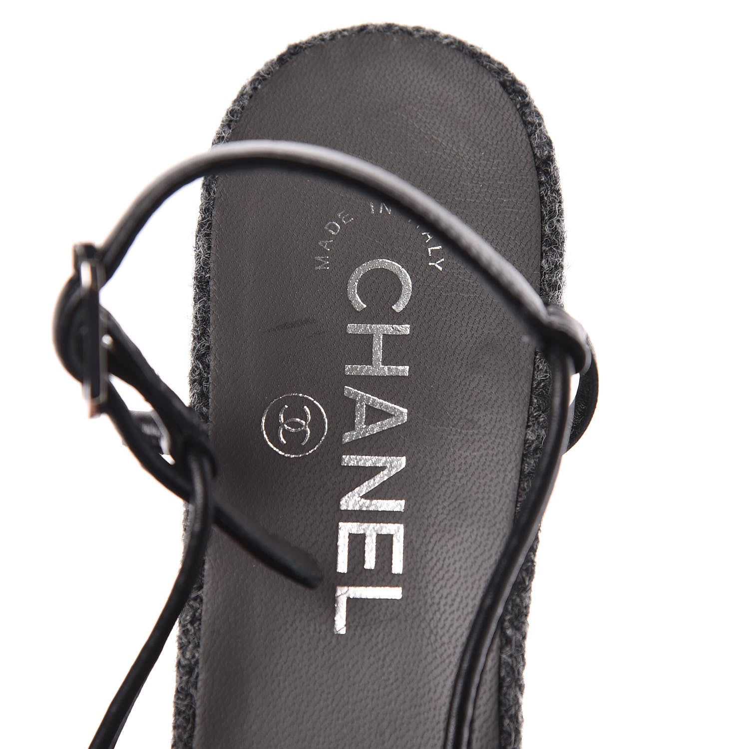 Chanel Tweed Satin Cap Toe CC Slingback Pumps 40 Black Grey 7 of 9