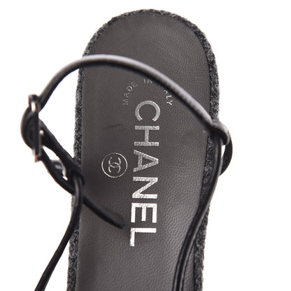 Chanel Tweed Satin Cap Toe CC Slingback Pumps 40 Black Grey 7 of 9