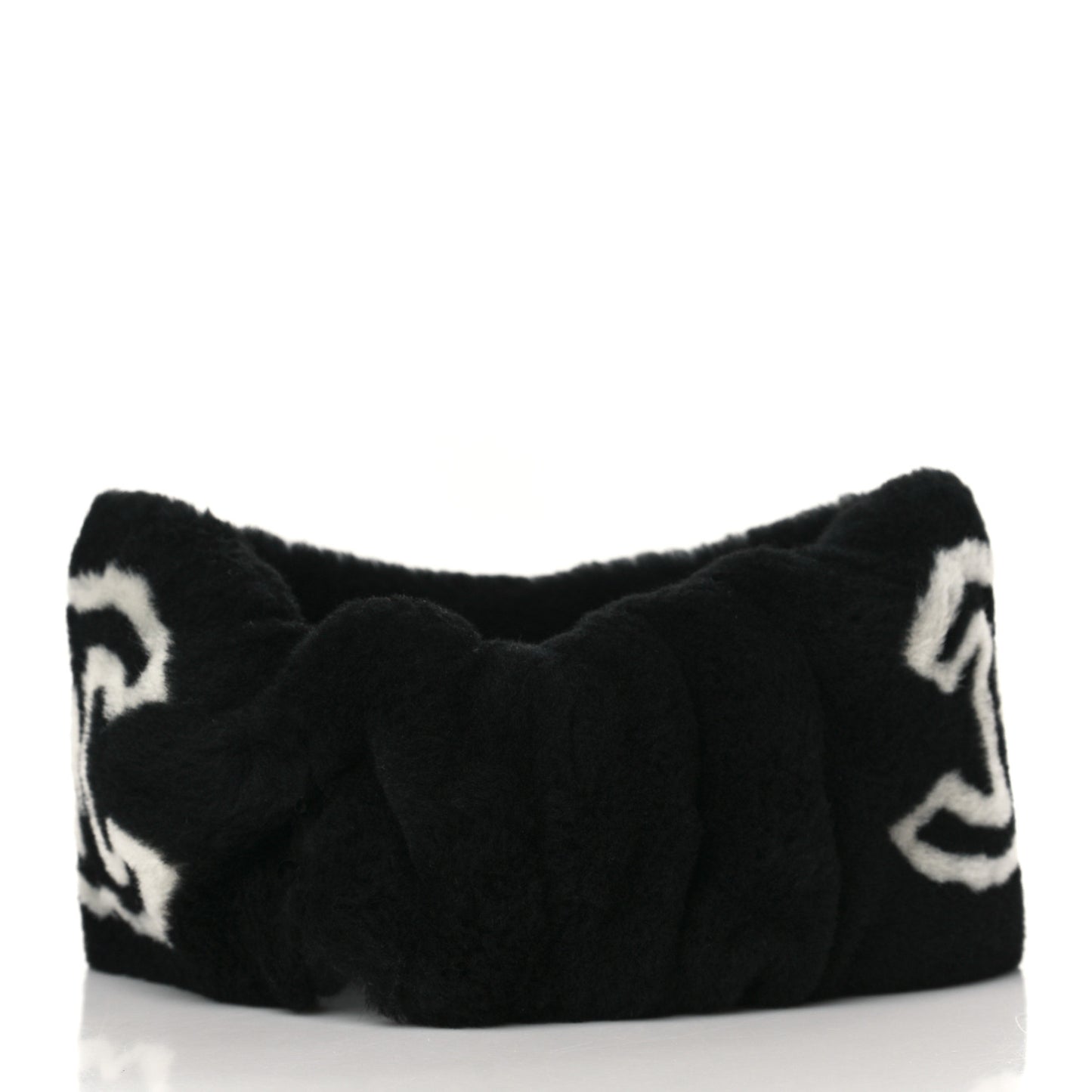 Dyed Lamb Shearling CC Headband Black White