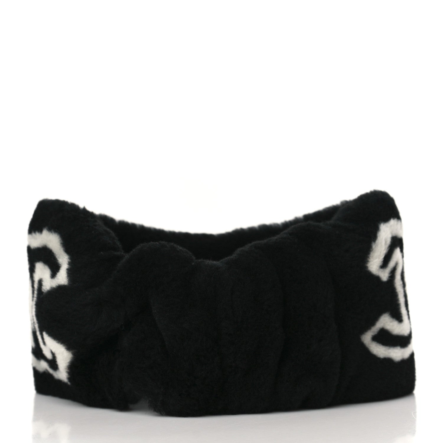 Chanel Dyed Lamb Shearling CC Headband Black White 2 of 6