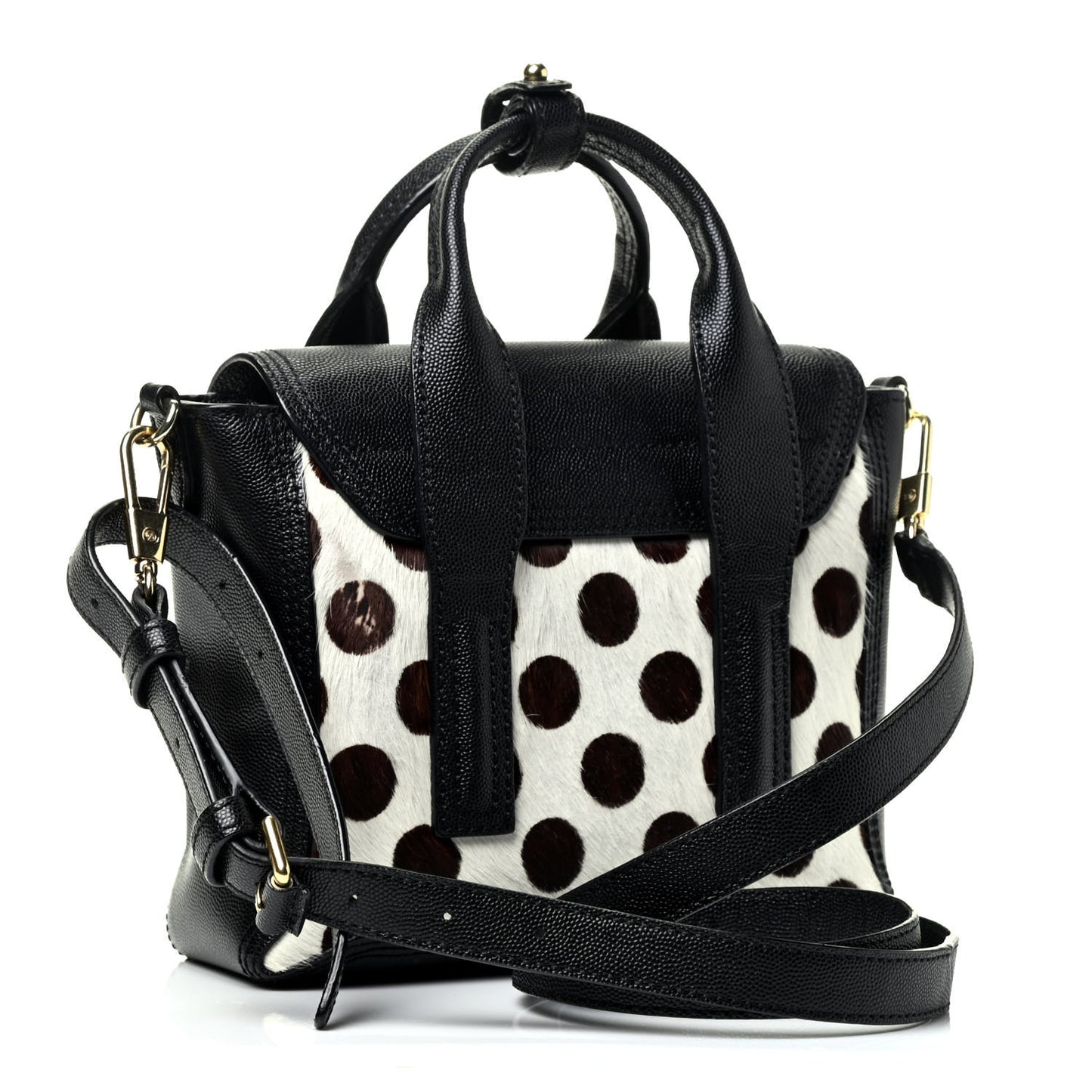 Calf Hair Polka Dot Mini Pashli Satchel Black White