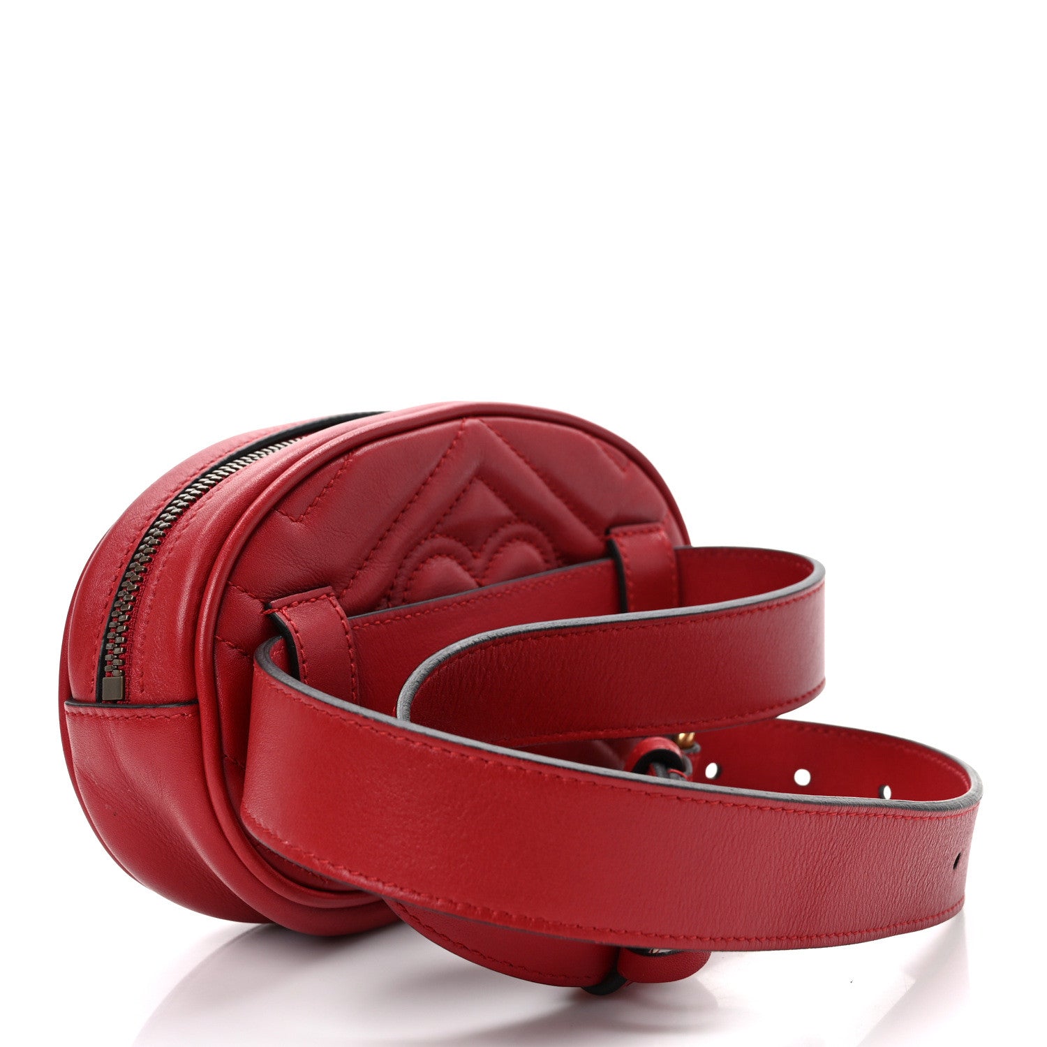 Gucci Calfskin Matelasse GG Marmont Belt Bag 85 34 Hibiscus Red 3 of 10