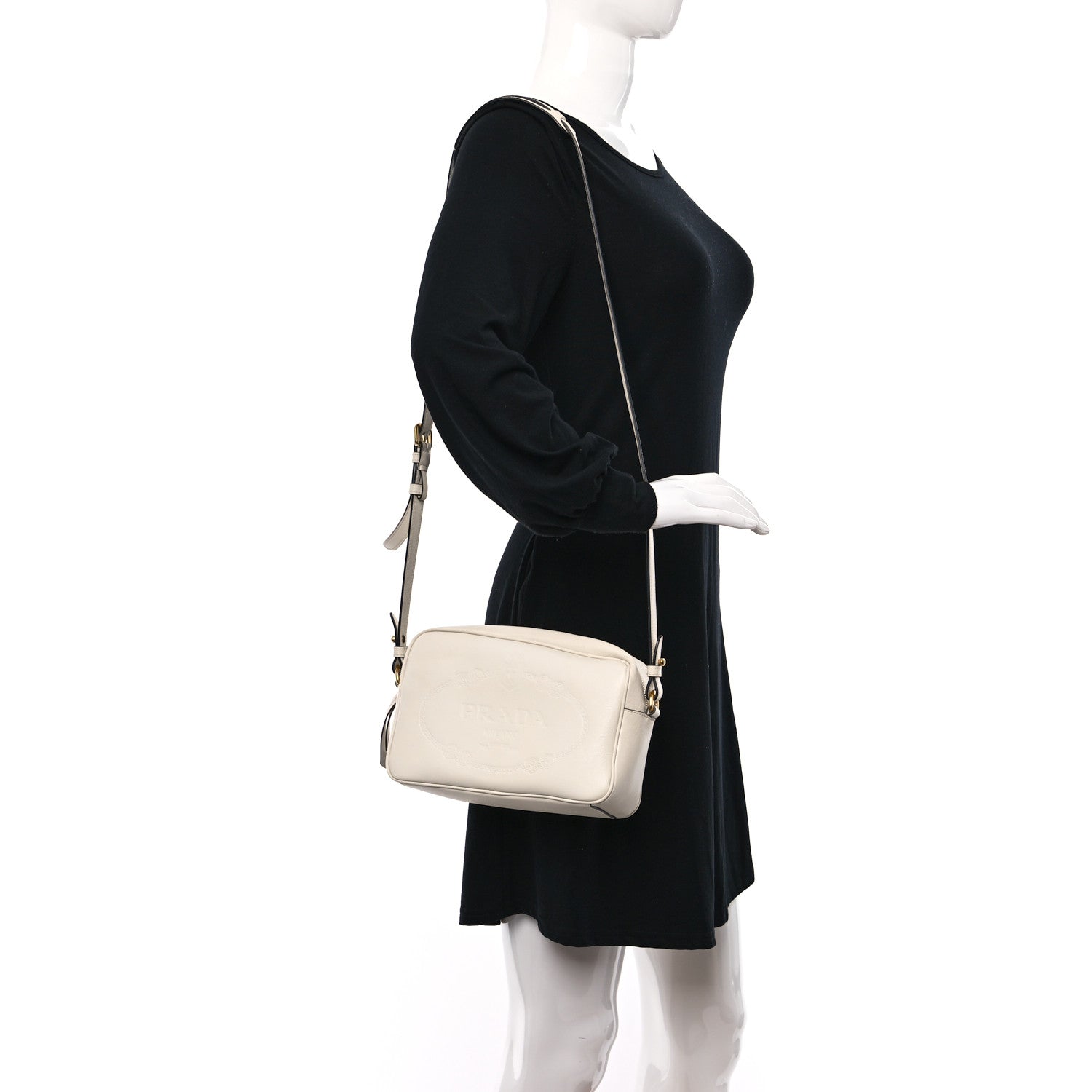 Prada Glace Calfskin Embossed Logo Camera Bag Talco 2 of 10