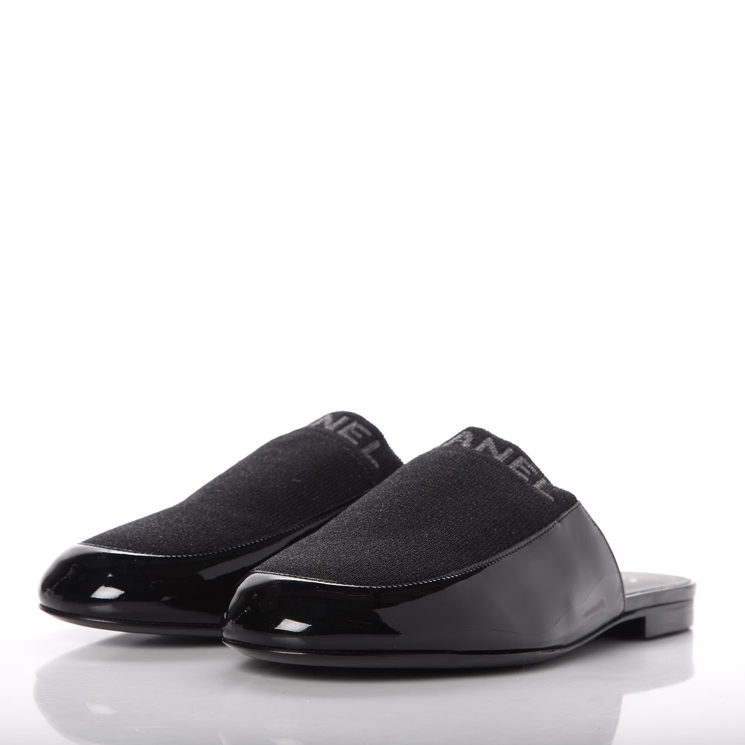 Chanel Fabric Patent Calfskin Mules 39 Black 3 of 9