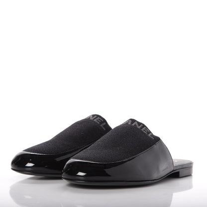 Chanel Fabric Patent Calfskin Mules 39 Black 3 of 9