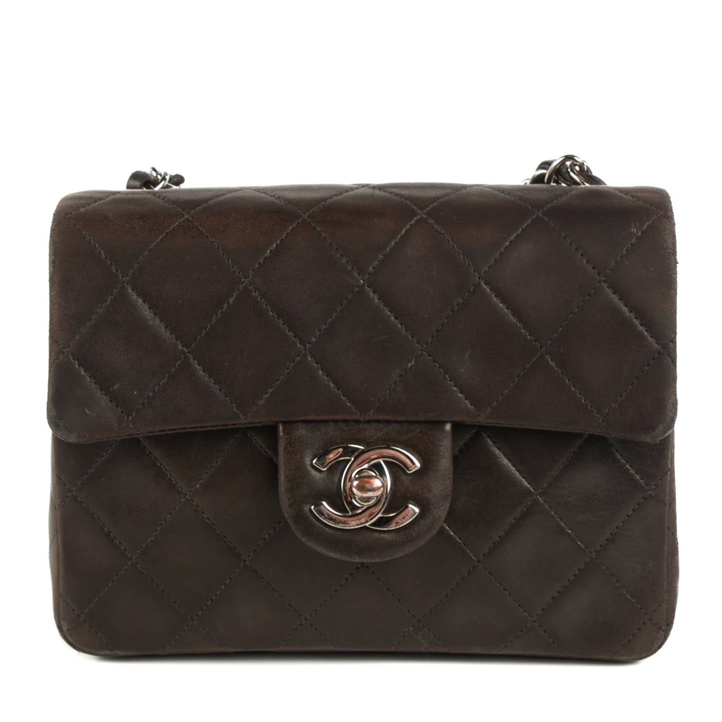 Lambskin Quilted Mini Square Flap Brown