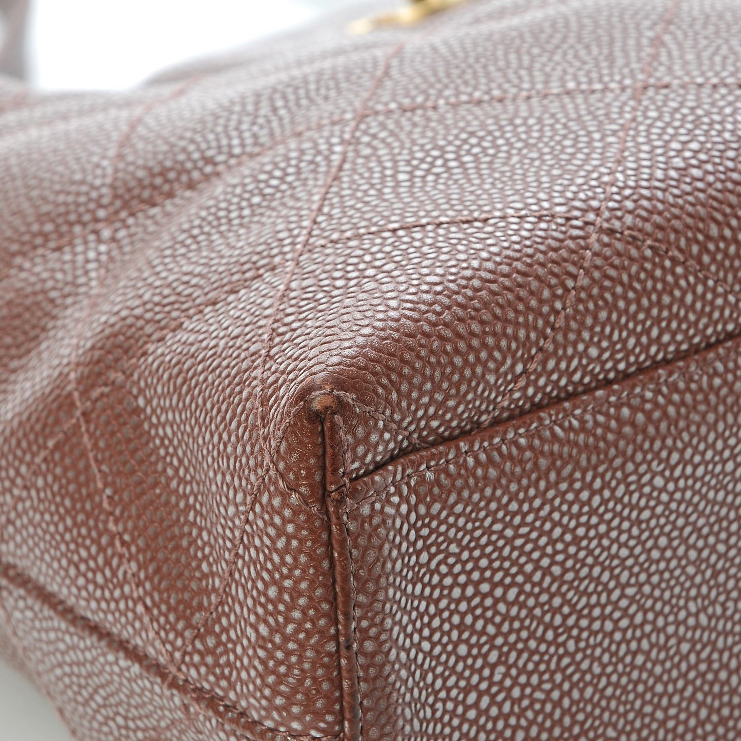 Metallic Caviar Quilted Shoulder Bag Brown