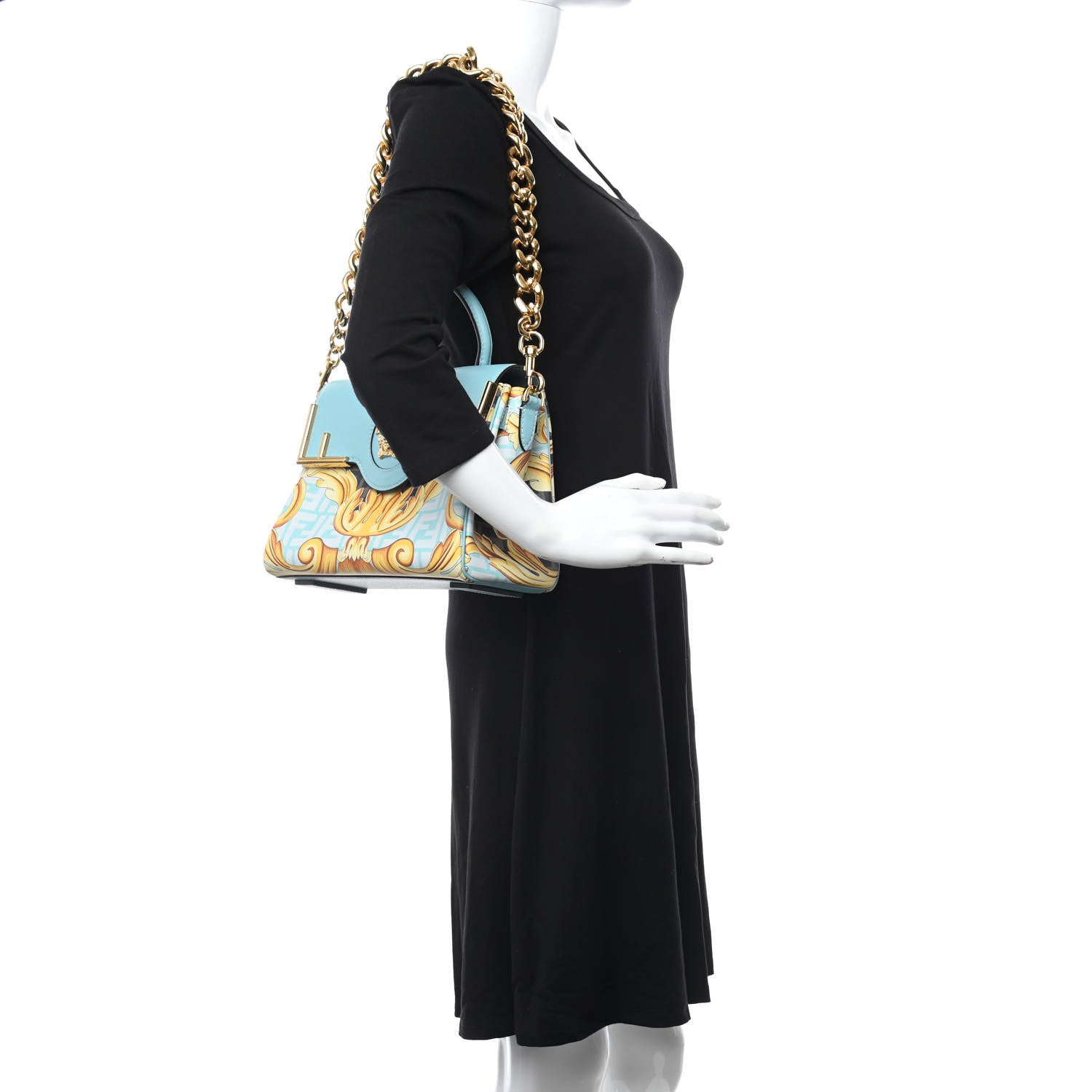 Versace X FENDI Grained Calfskin Fendace La Medusa Medium Top Handle Bag Baby Blue Multicolor 2 of 9