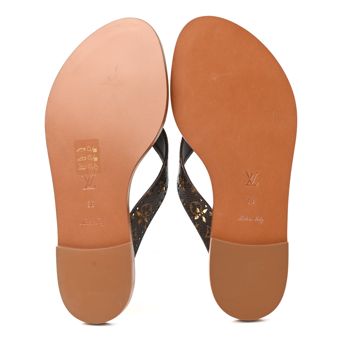 Monogram Sunny Flat Thong Sandals 38 Brown