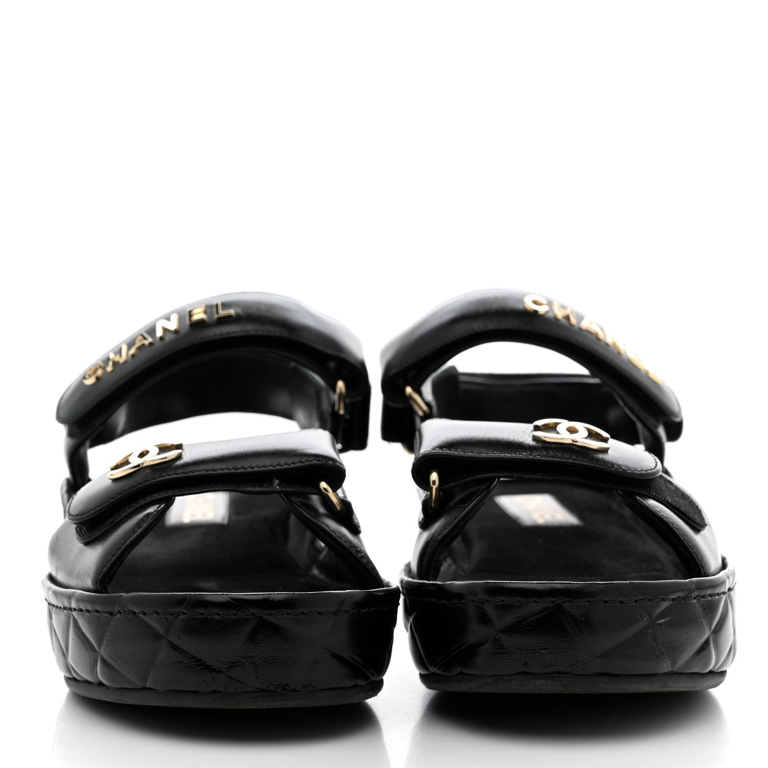 Chanel Shiny Calfskin Logo Platform Sandals 39 Black 2 of 12