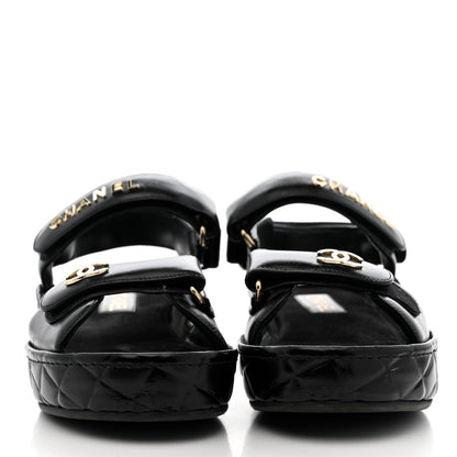 Chanel Shiny Calfskin Logo Platform Sandals 39 Black 2 of 12
