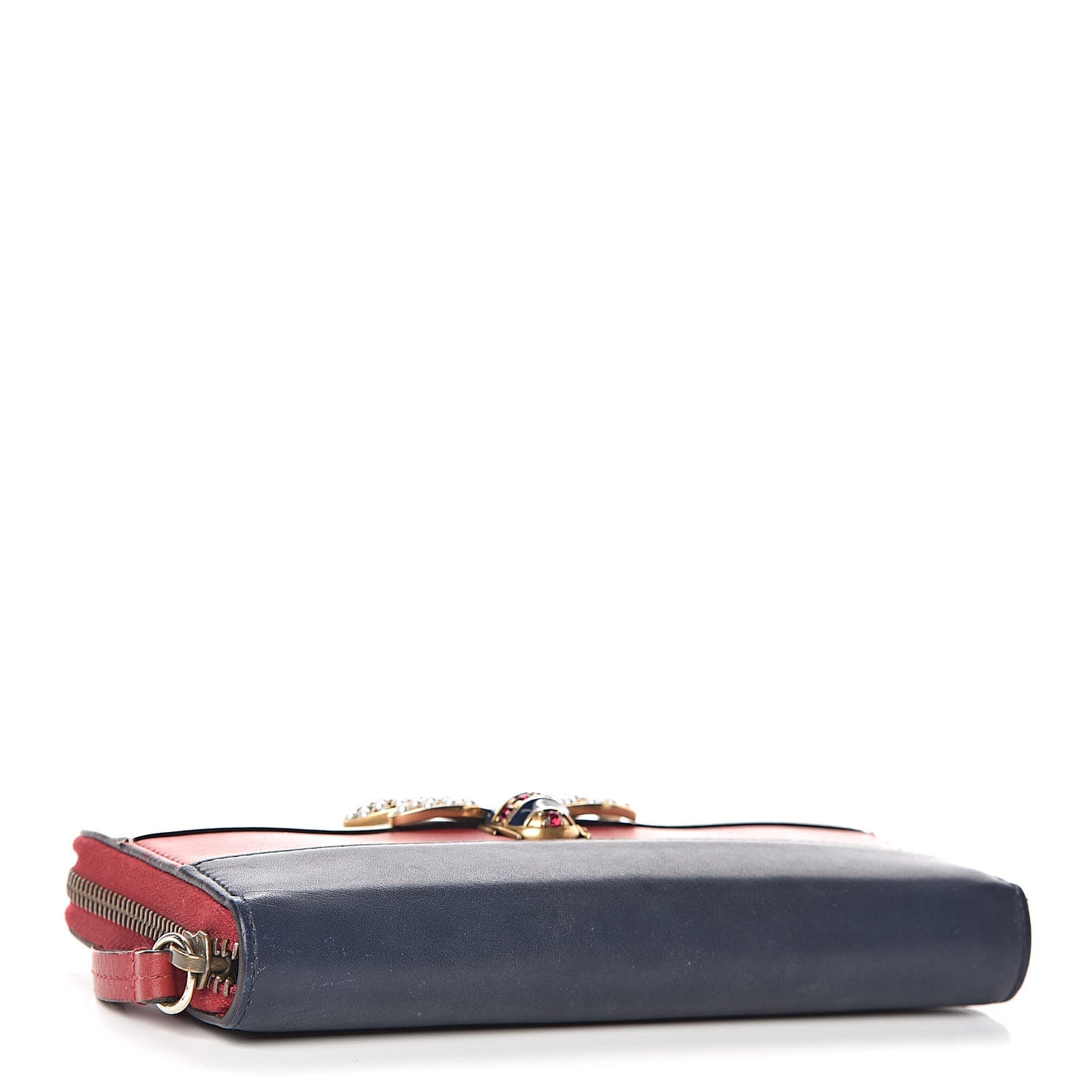 Calfskin Queen Margaret Zip Around Wallet Blue Agata Hibiscus Red Mystic White