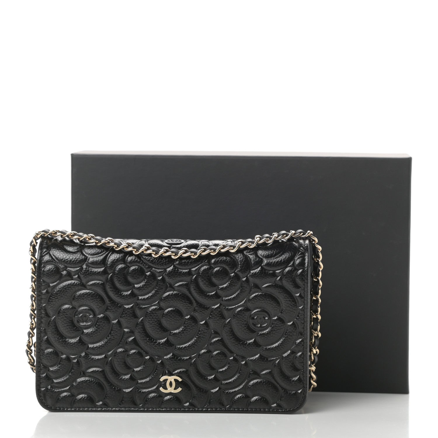 Chanel Caviar Camellia Embossed Wallet On Chain WOC Black 13 of 13
