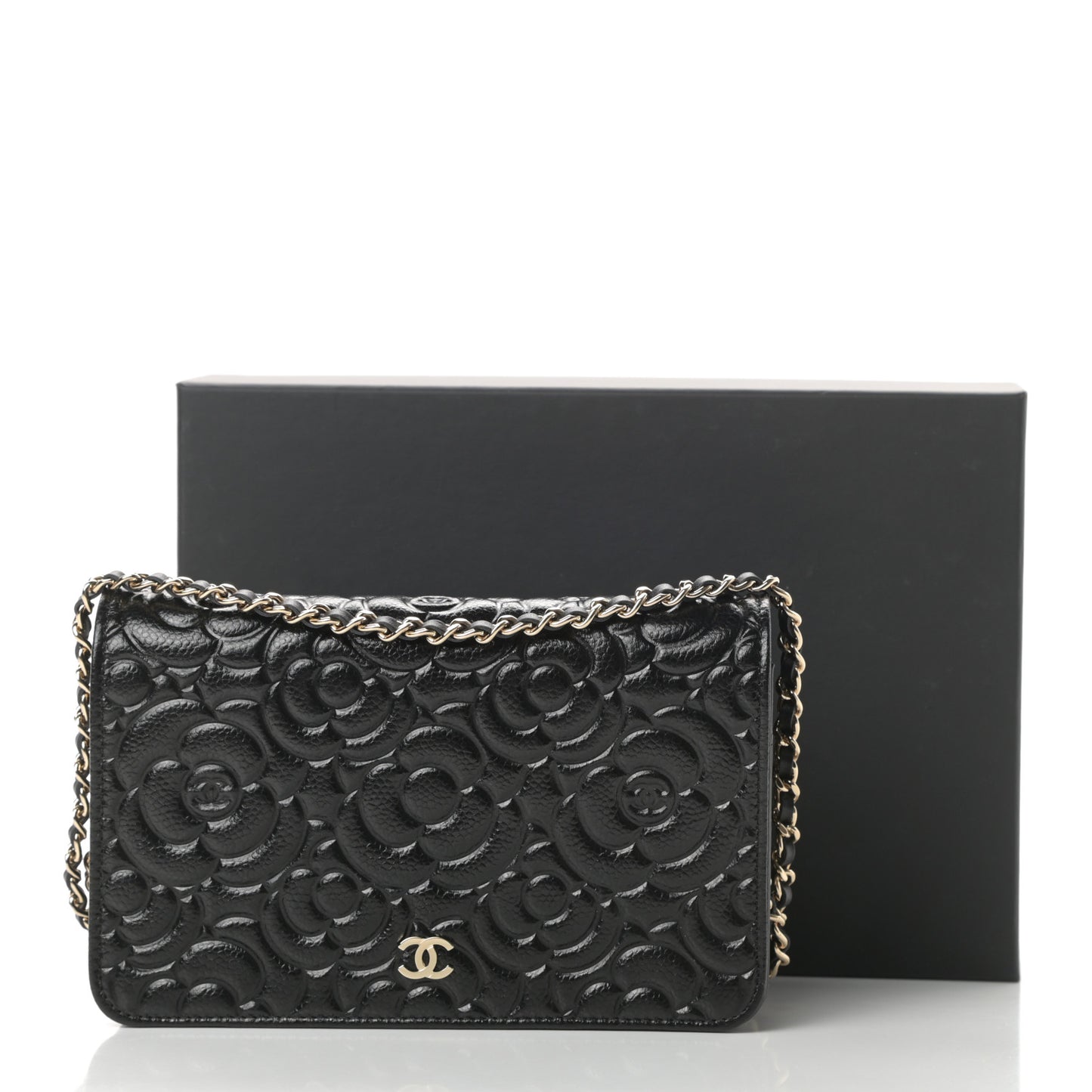Caviar Camellia Embossed Wallet On Chain WOC Black