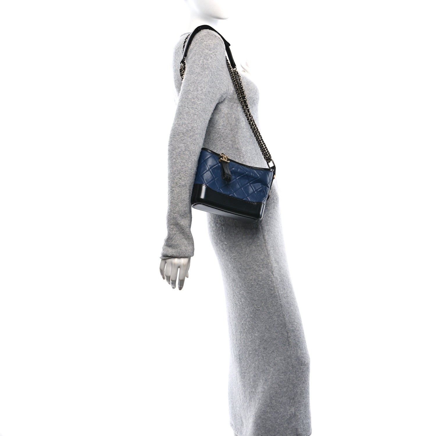 Chanel Aged Calfskin Quilted Small Gabrielle Hobo Navy Black 2 of 10