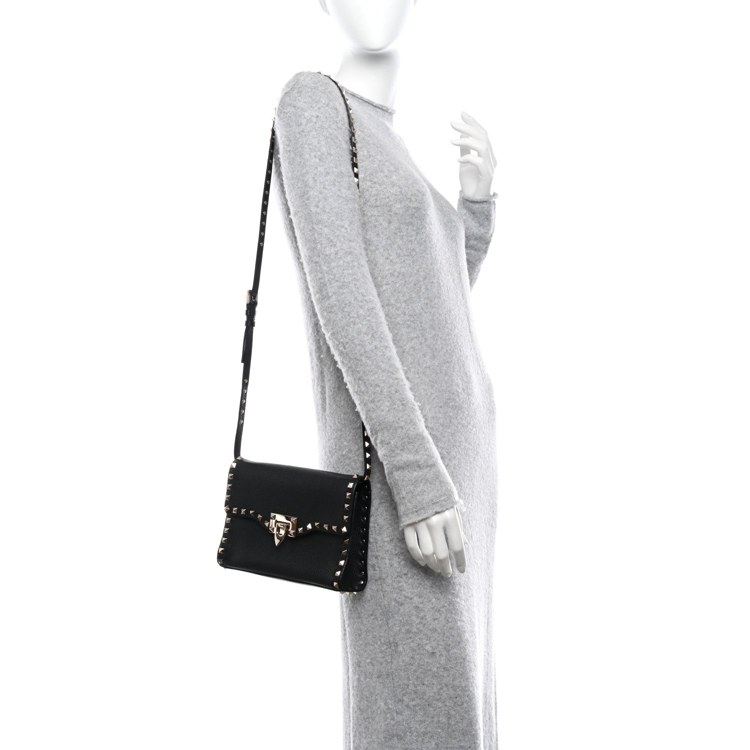 Valentino Garavani Pebbled Calfskin Medium Rockstud Flip Lock Crossbody Bag Black 2 of 9