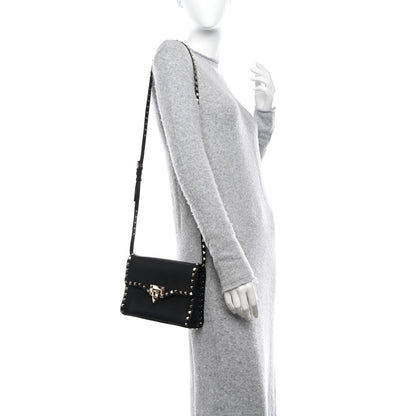Valentino Garavani Pebbled Calfskin Medium Rockstud Flip Lock Crossbody Bag Black 2 of 9