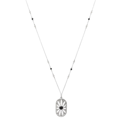 Tiffany Sterling Silver Black Onyx Pearl Ziegfeld Daisy Pendant Necklace 2 of 5