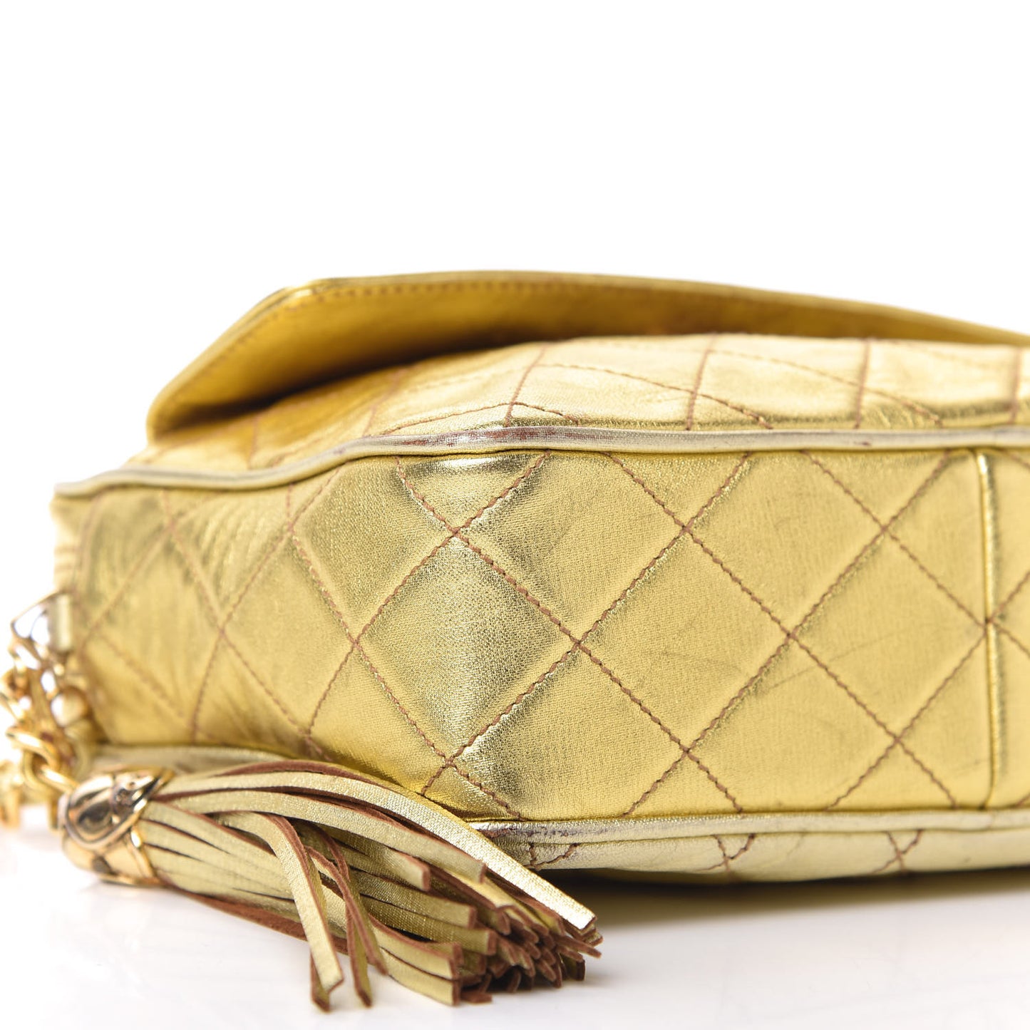 Metallic Lambskin Quilted Camera Case Gold