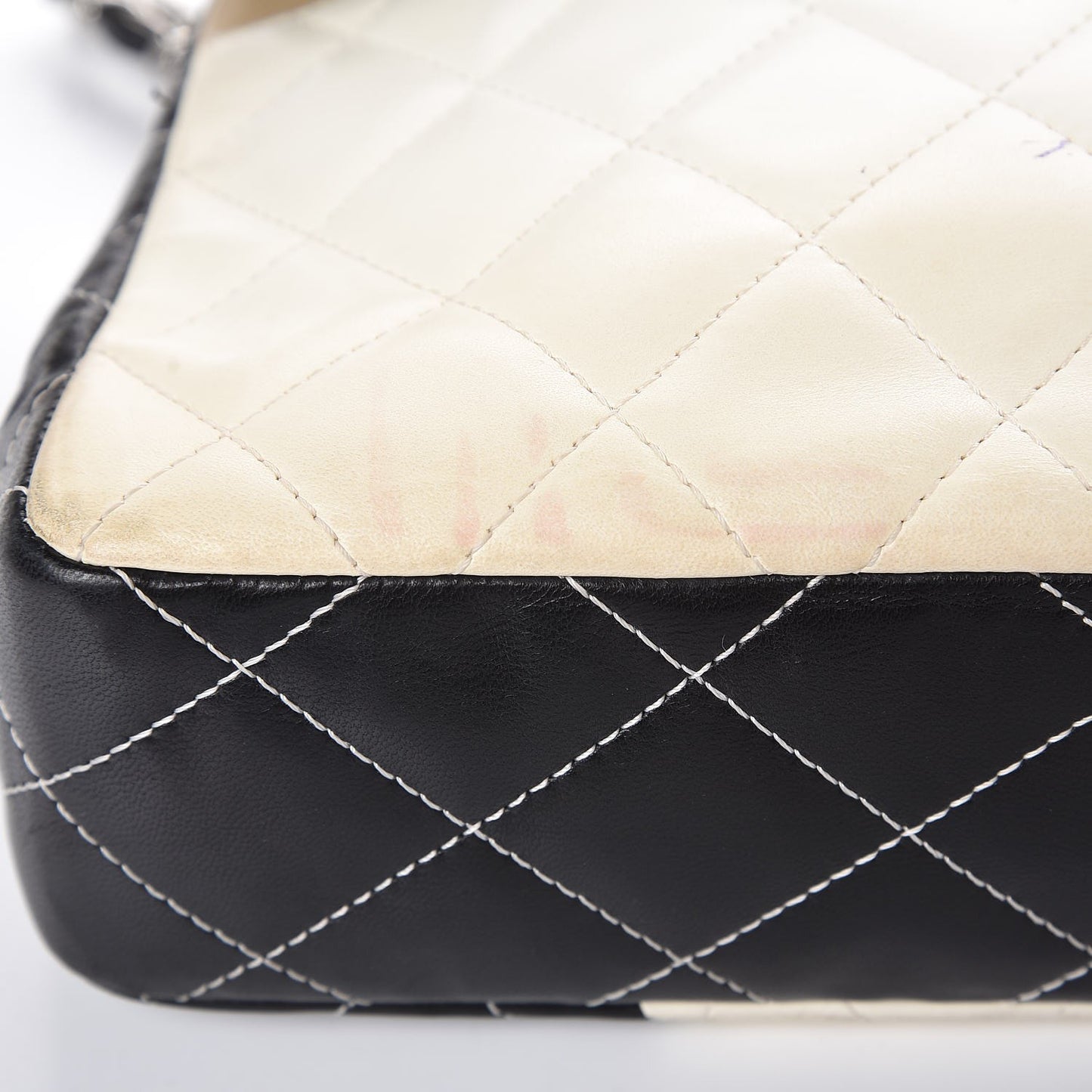 Lambskin Quilted Colorblock Jumbo Double Flap Black White Beige