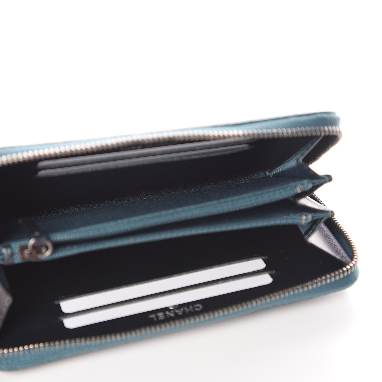 Chanel Iridescent Caviar Quilted Medium Filigree Zip Around Wallet Dark Turquoise 5 of 9