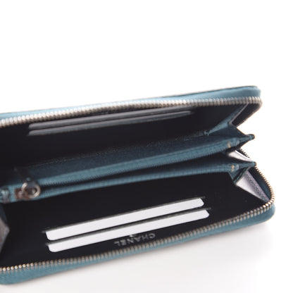 Chanel Iridescent Caviar Quilted Medium Filigree Zip Around Wallet Dark Turquoise 5 of 9