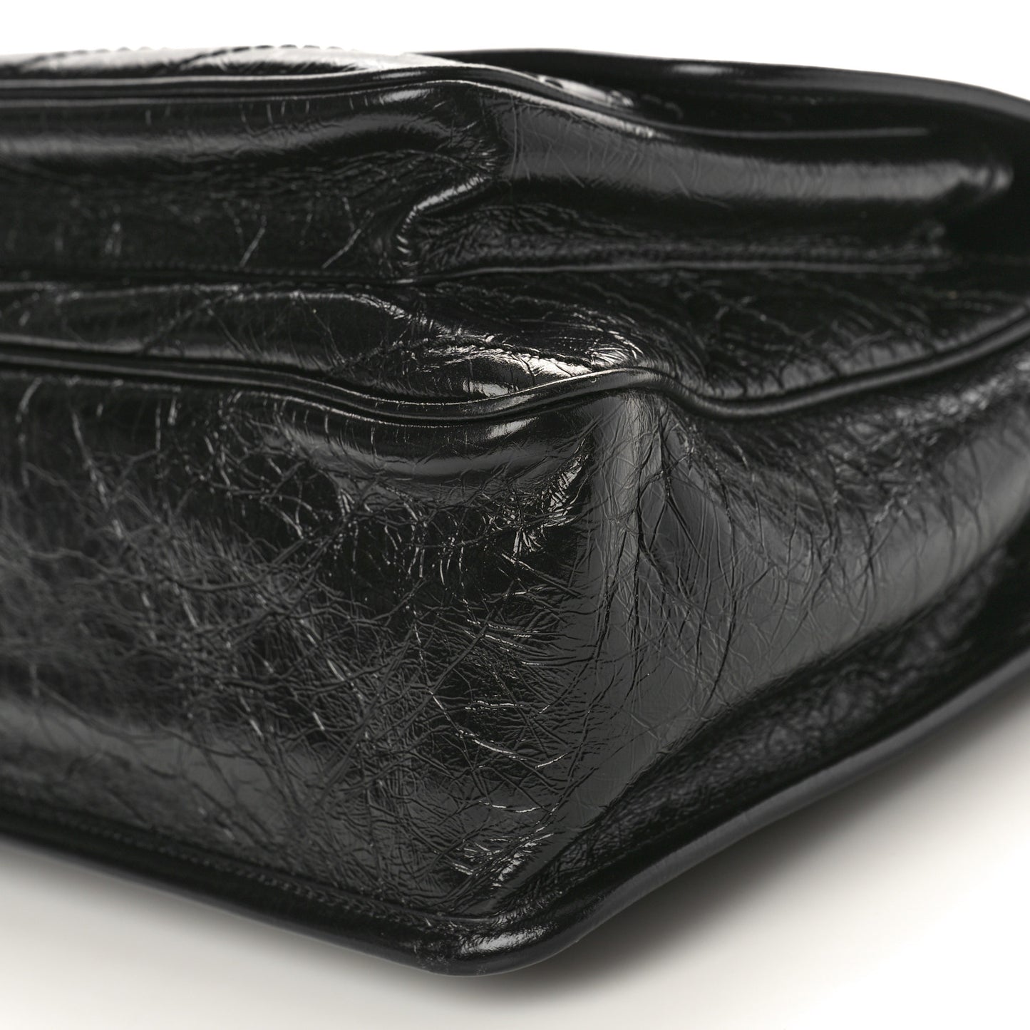 Crinkled Calfskin Matelasse Monogram Large Niki Chain Satchel Black