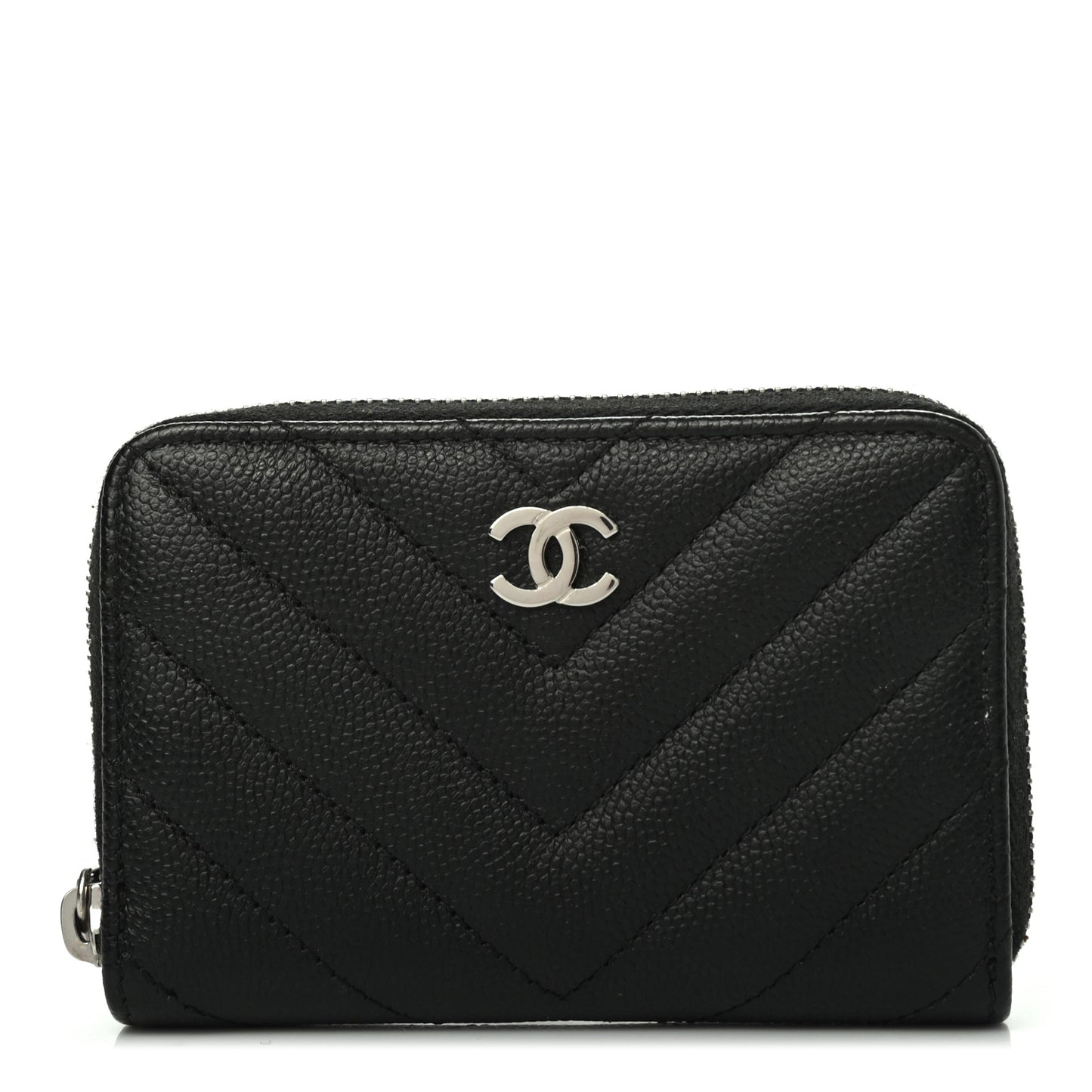 Caviar Chevron Quilted Zip Coin Purse Black