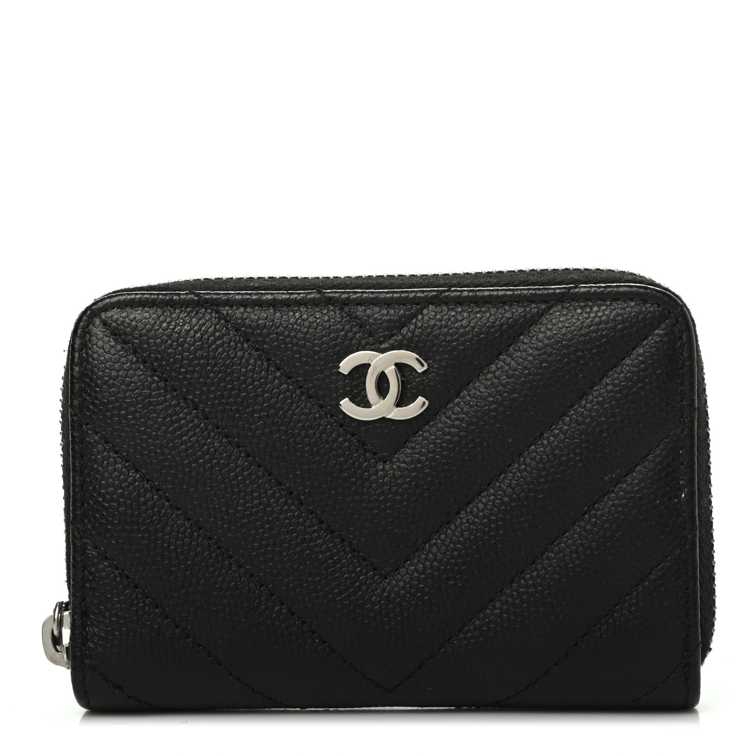 Chanel Caviar Chevron Quilted Zip Coin Purse Black 1 of 5
