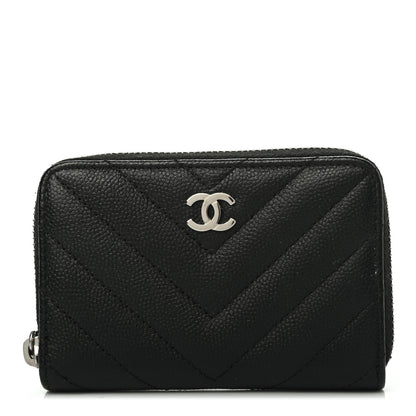 Chanel Caviar Chevron Quilted Zip Coin Purse Black 1 of 5