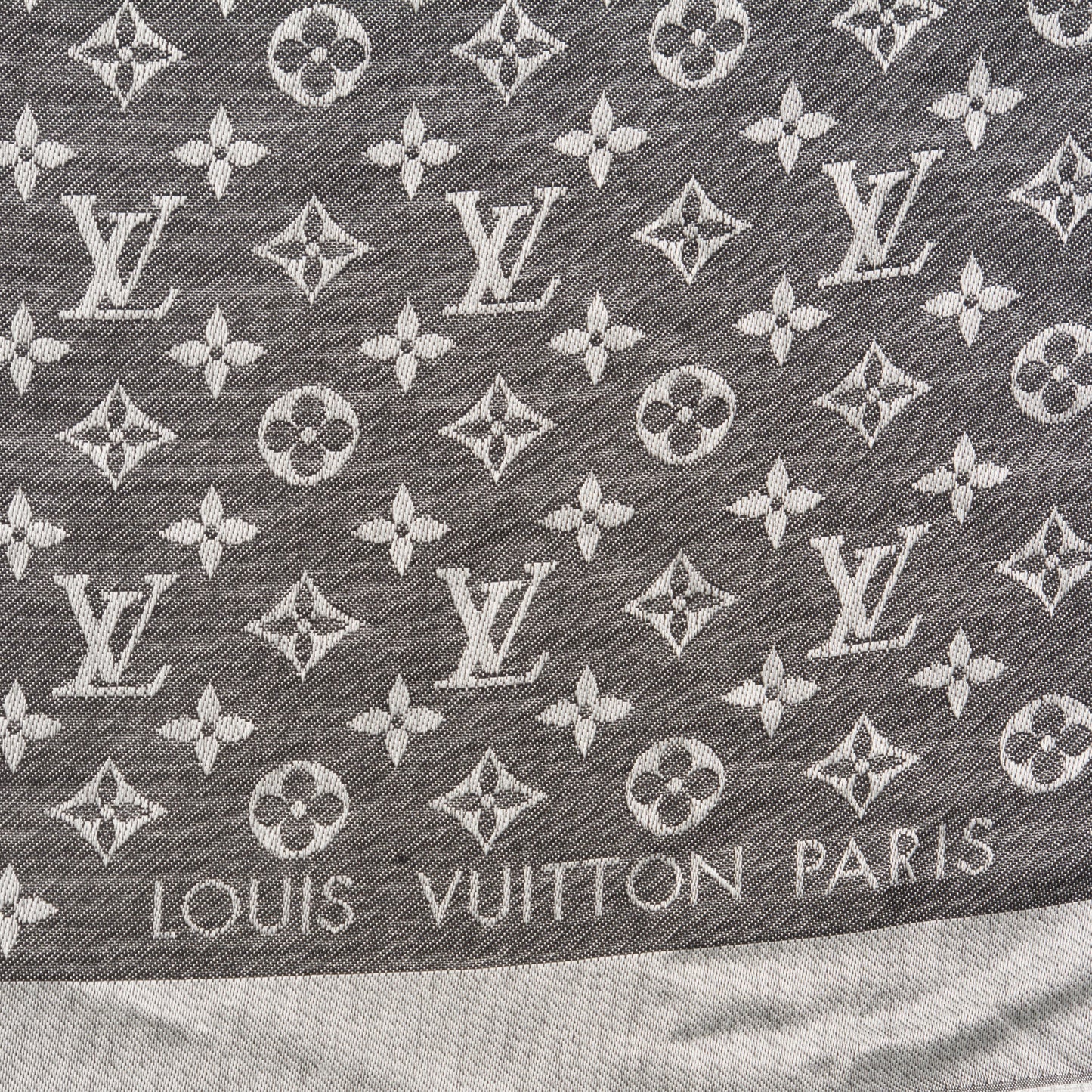 Wool Silk Monogram Denim Shawl Black