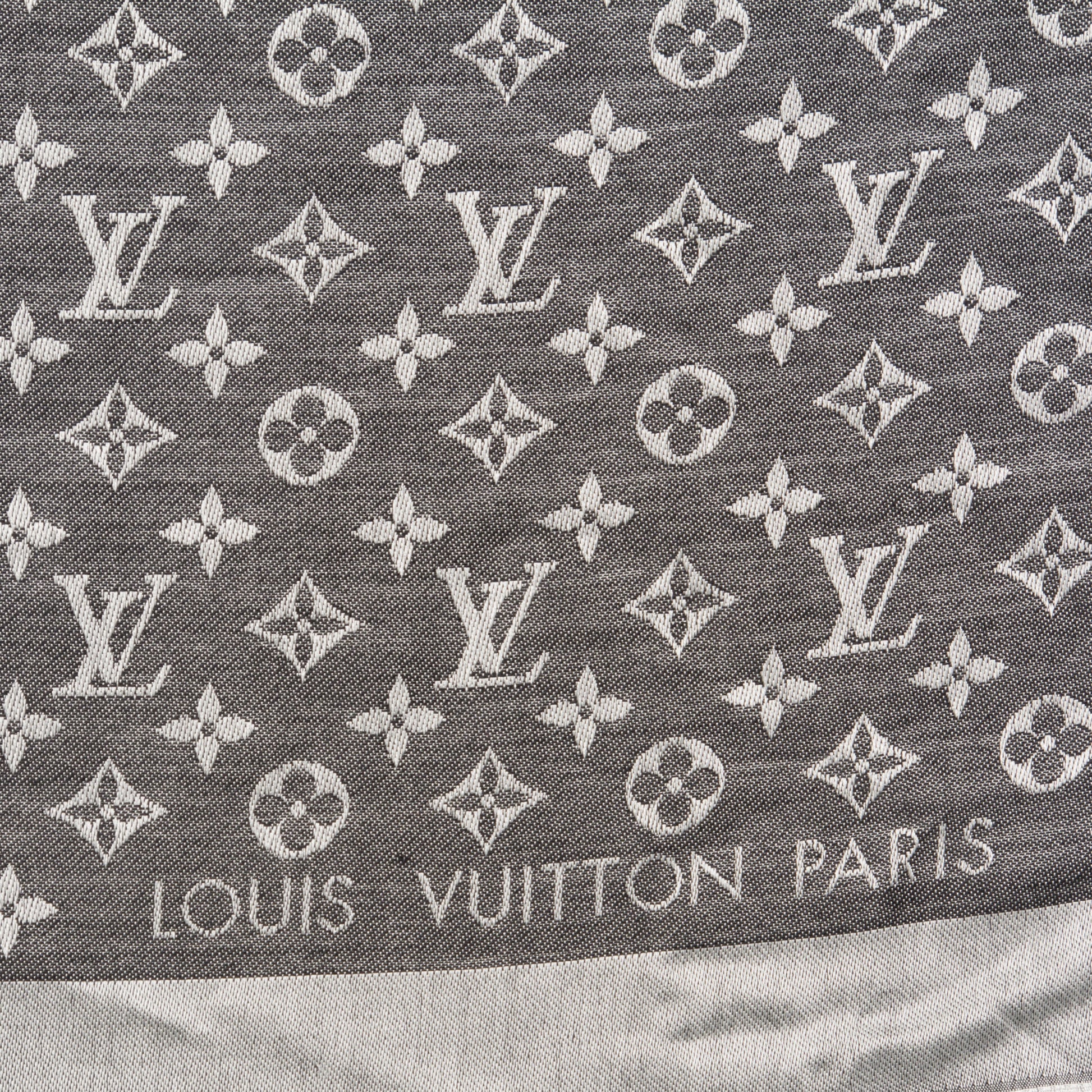 Louis Vuitton Wool Silk Monogram Denim Shawl Black 4 of 8