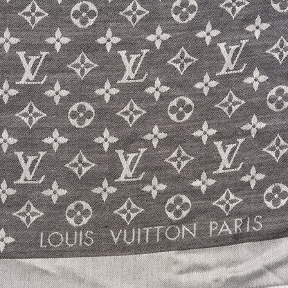 Louis Vuitton Wool Silk Monogram Denim Shawl Black 4 of 8