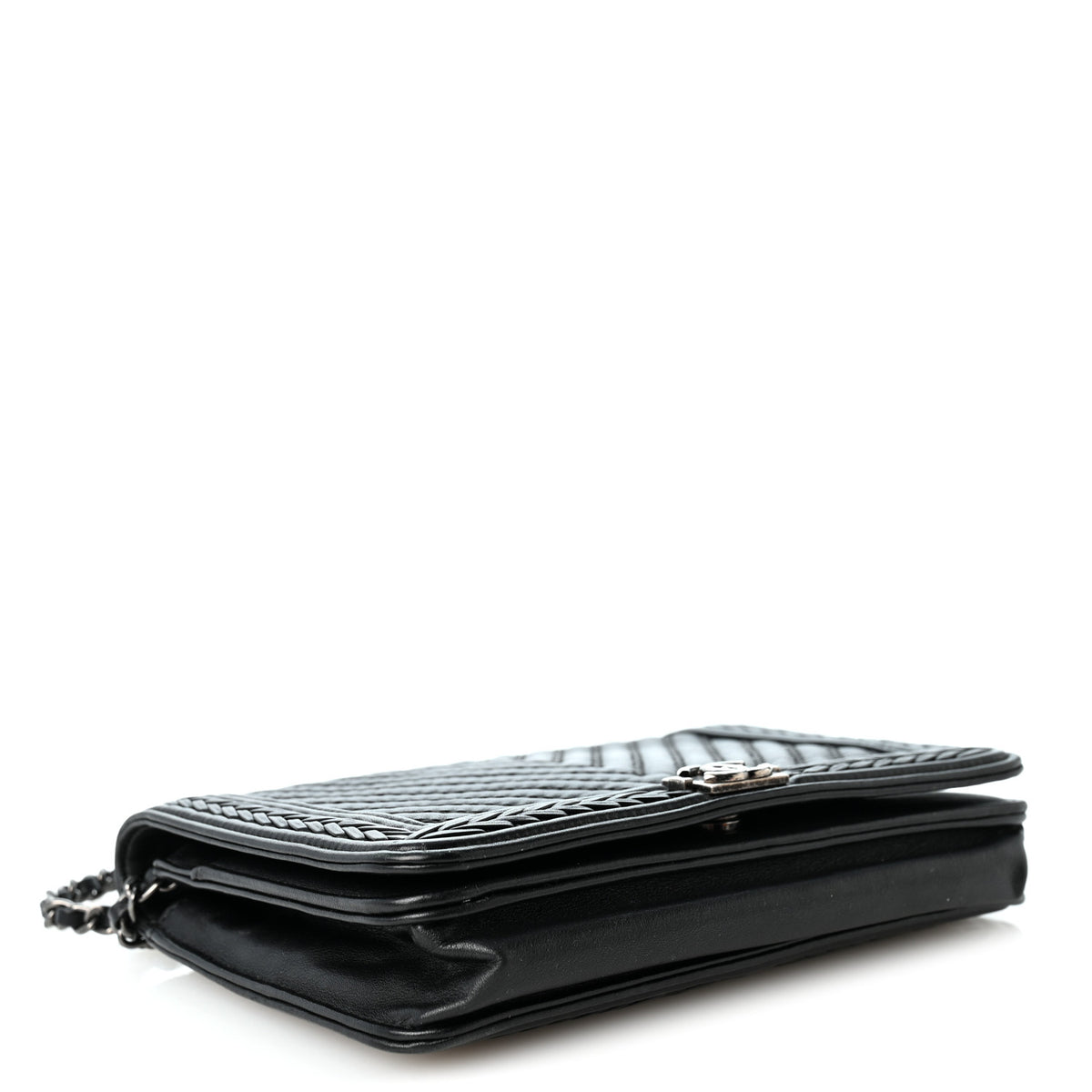 Chanel Calfskin Chevron Quilted Braided Boy Wallet On Chain WOC Black 4 of 11