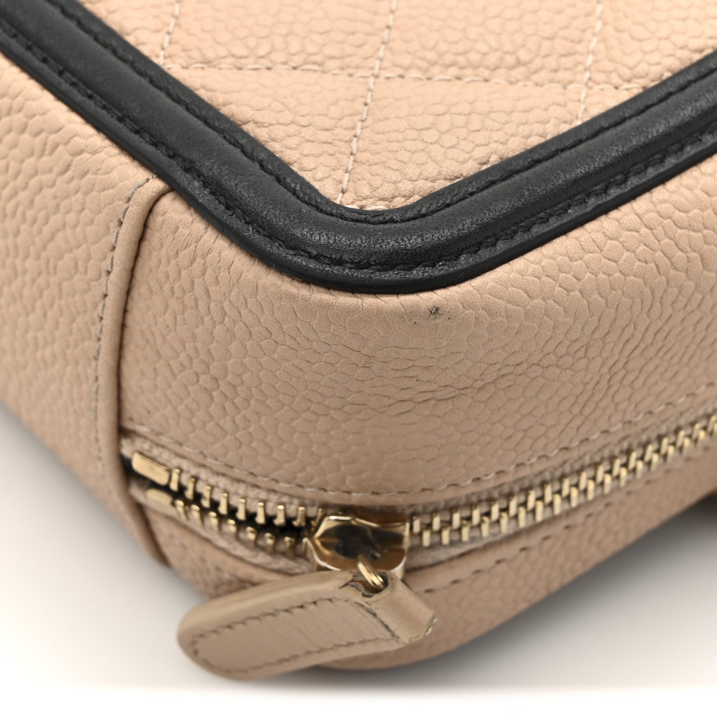 Caviar Quilted CC Filigree Vanity Clutch With Chain Beige Black