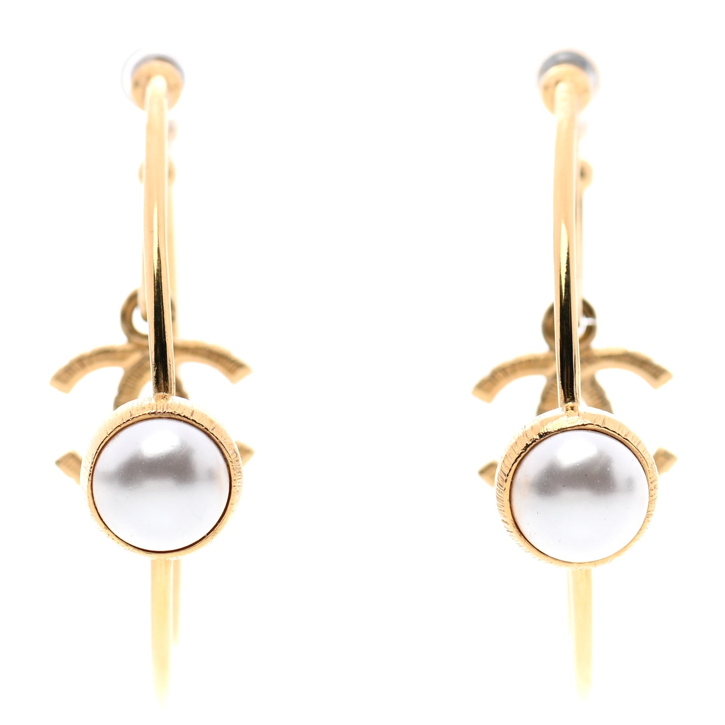 Pearl CC Tags Hoop Earrings Gold