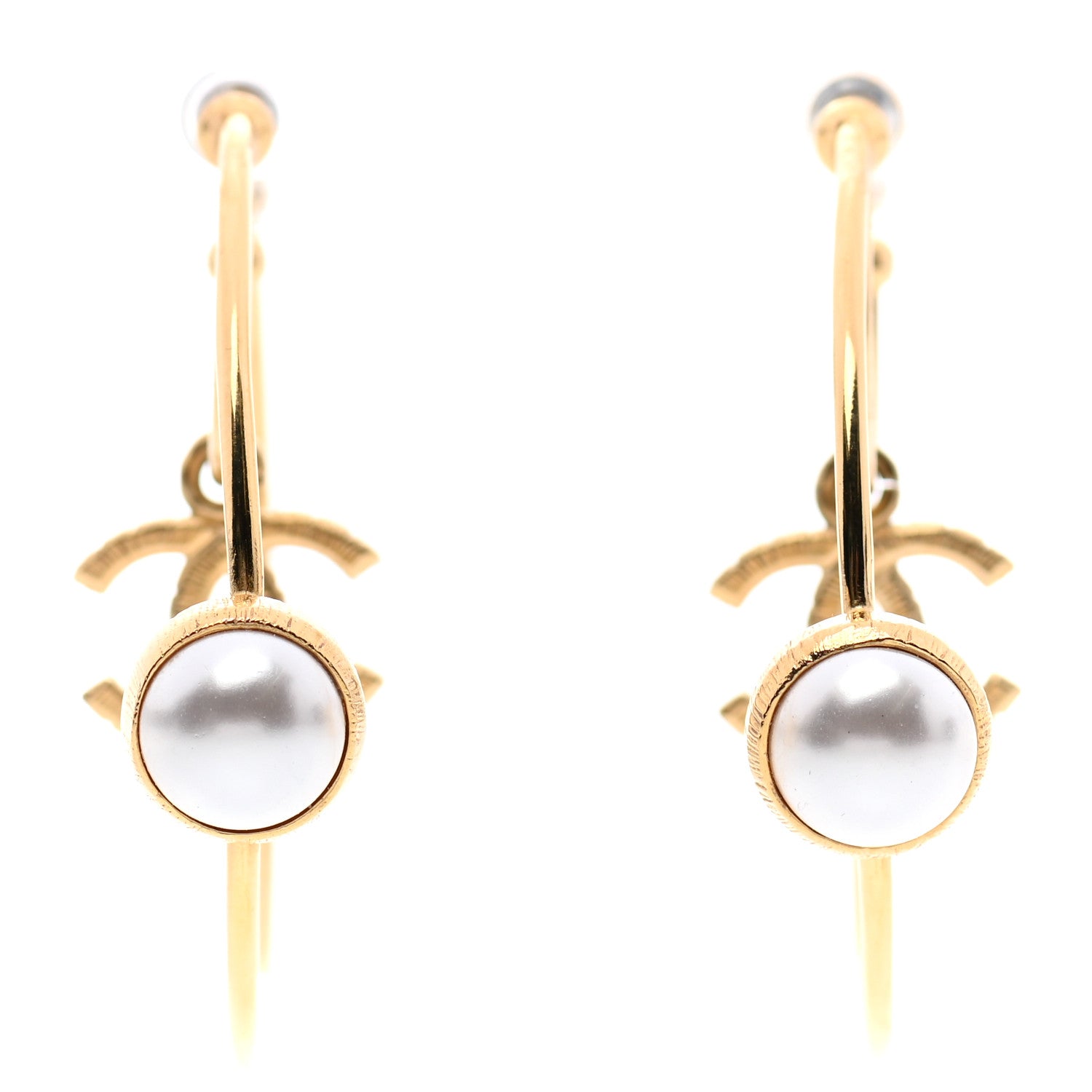 Chanel Pearl CC Tags Hoop Earrings Gold 1 of 5