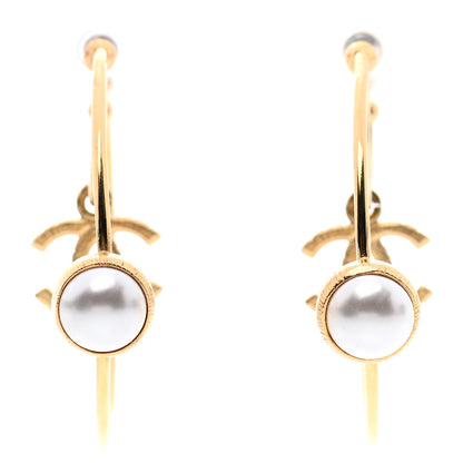 Chanel Pearl CC Tags Hoop Earrings Gold 1 of 5