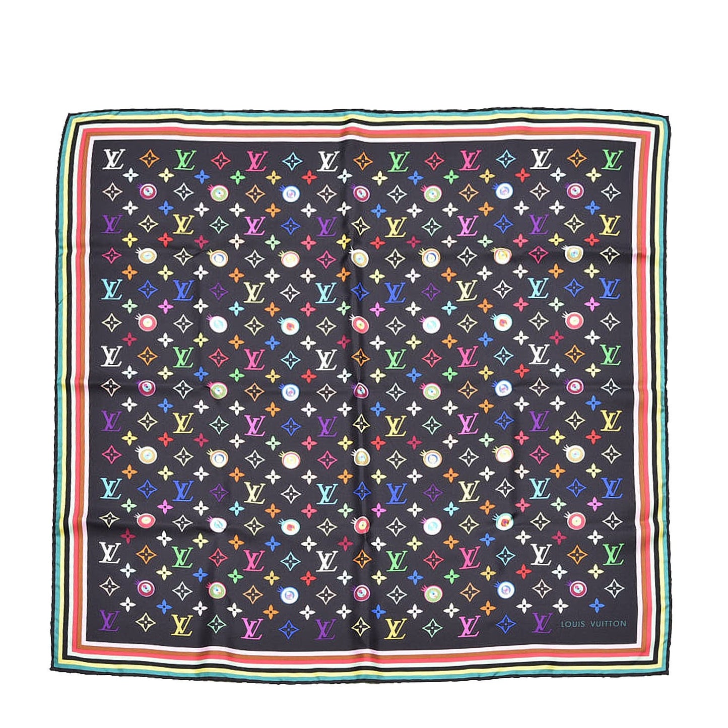 Silk Multicolor Eye Love Scarf Black